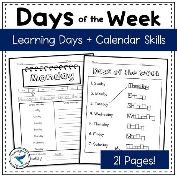 Free Days of the Week PDF Worksheets for Homework & Learning