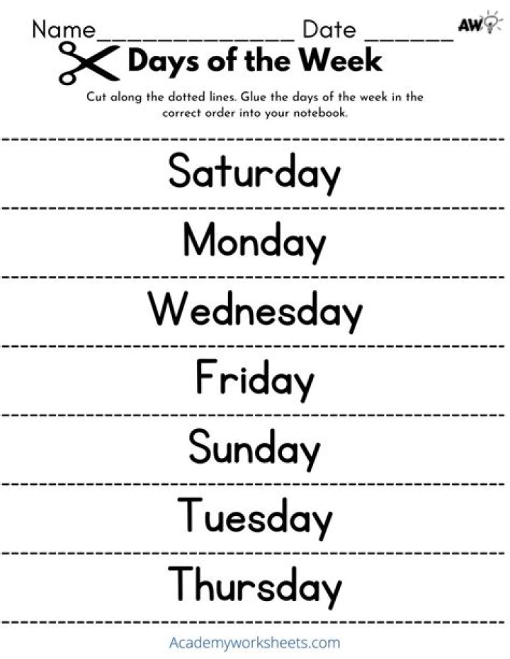 Free Days of the Week Preschool Worksheets in PDF Format