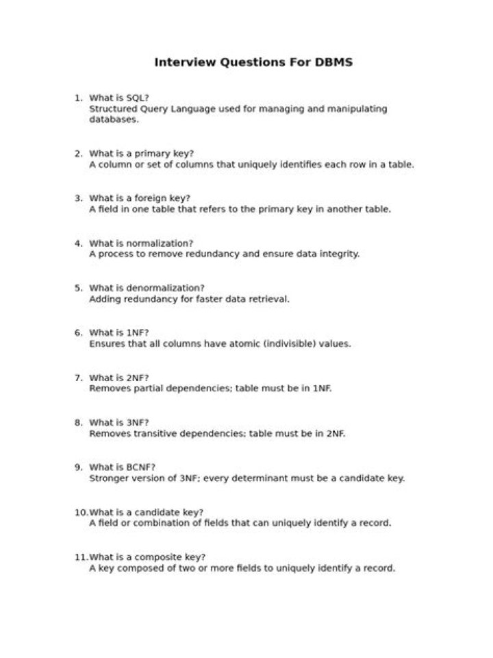 Top DBMS Interview Questions & Answers PDF for Success