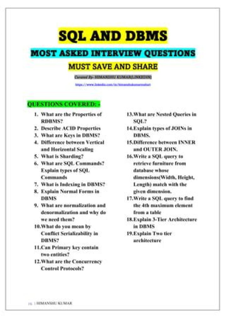 Essential DBMS Interview Questions PDF for 2024 Success