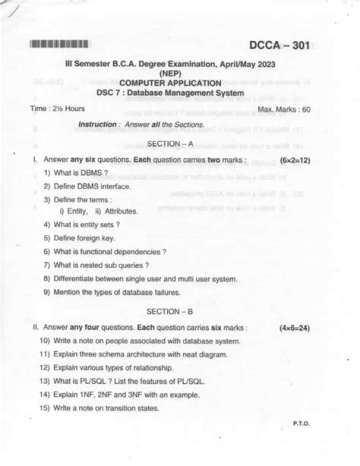 DCA Computer Course Question Paper PDF Download