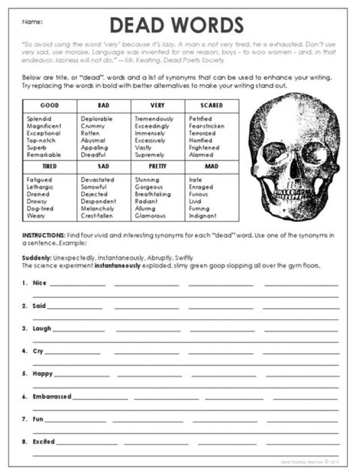 Free Dead Words Worksheet PDF for Improved Vocabulary