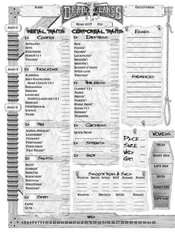 Deadlands Character Sheet PDF for Free Download
