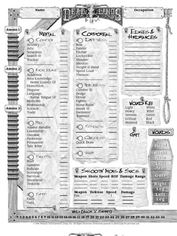 Deadlands Reloaded Character Sheet PDF – Download Complete Trailer Deck