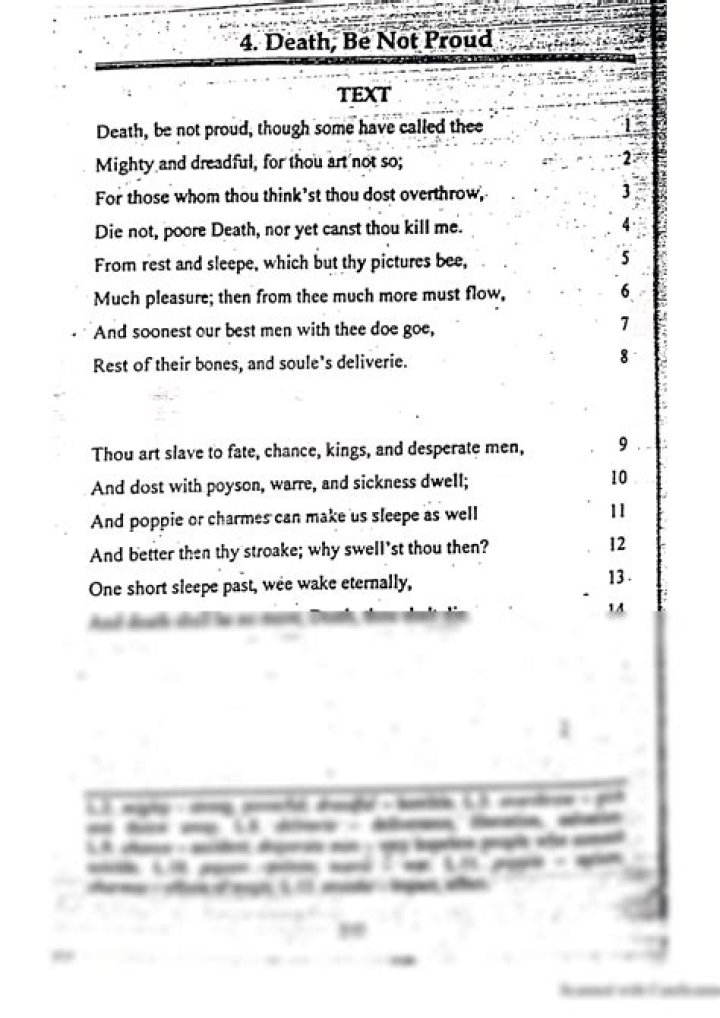 Death Be Not Proud: Poem Questions and Answers PDF with Analysis