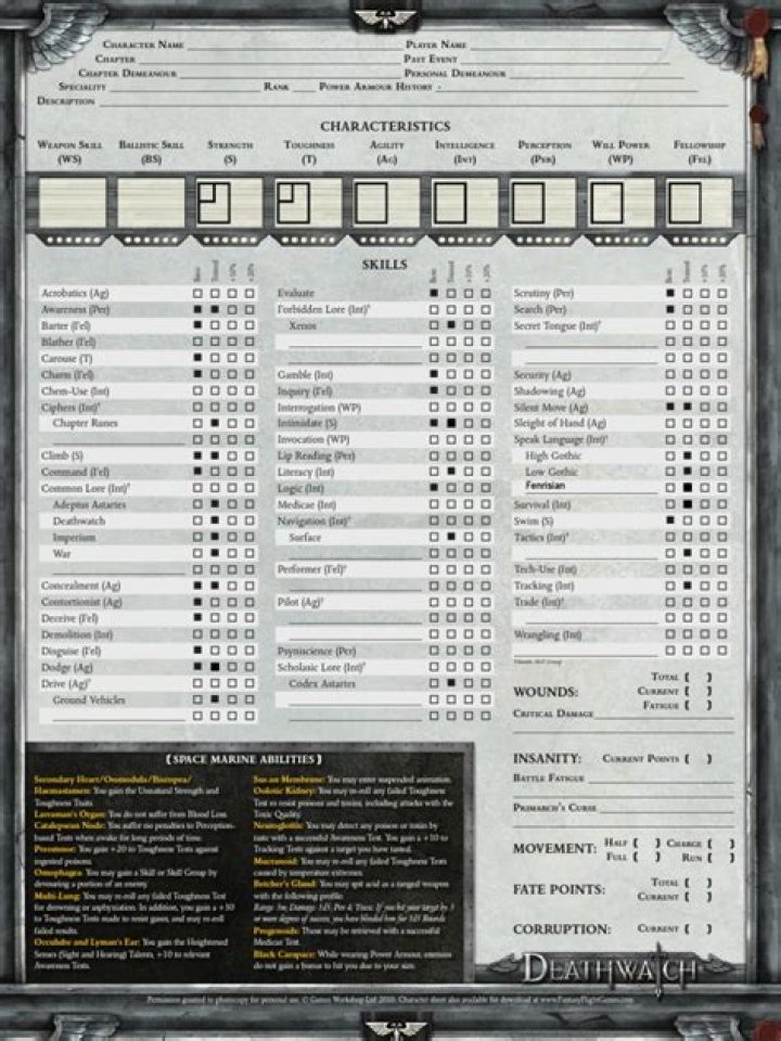 Deathwatch Character Sheet PDF – Complete Free Download