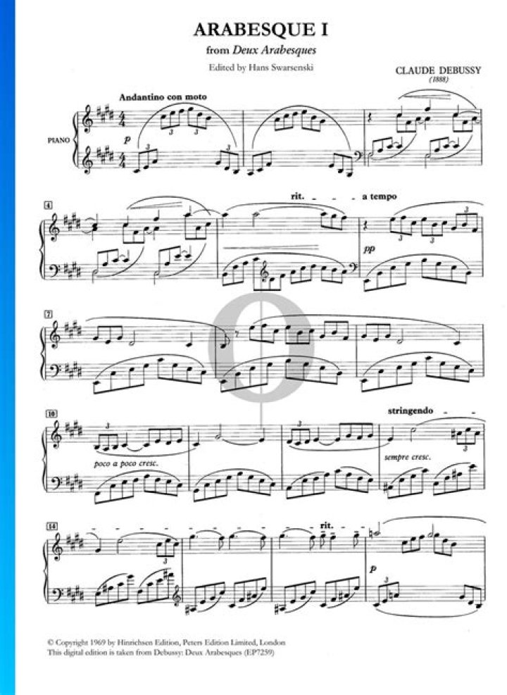Debussy's Arabesque No.1 Sheet Music PDF – Downloadable E-book