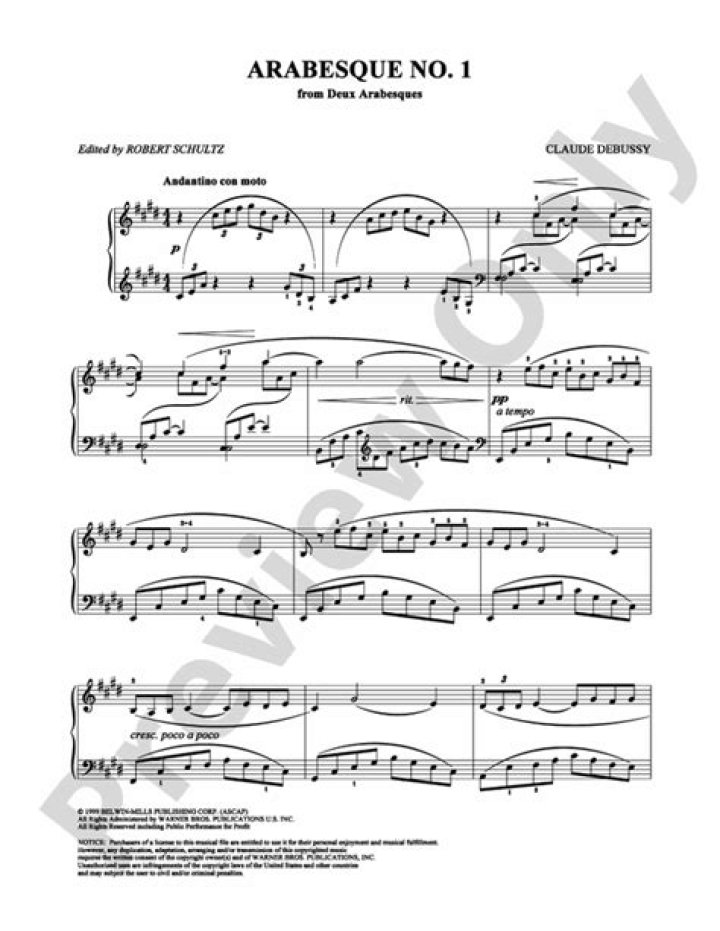 Debussy's Arabesque No.1 Piano Sheet Music PDF Free Download