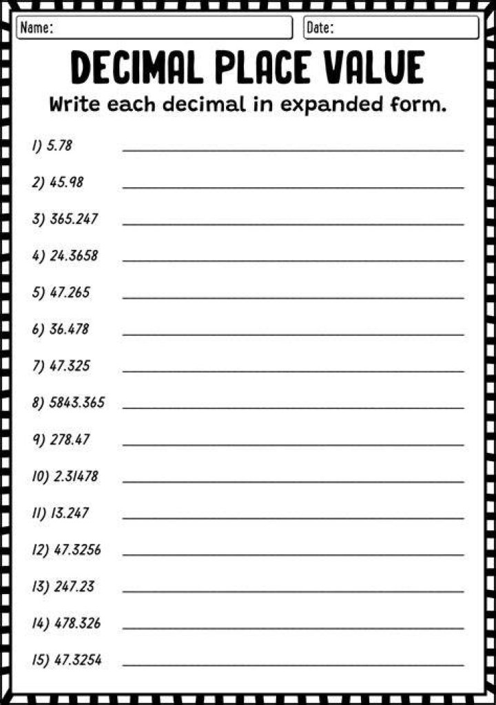 Decimal Place Value Worksheets PDF – Free Printable Practice