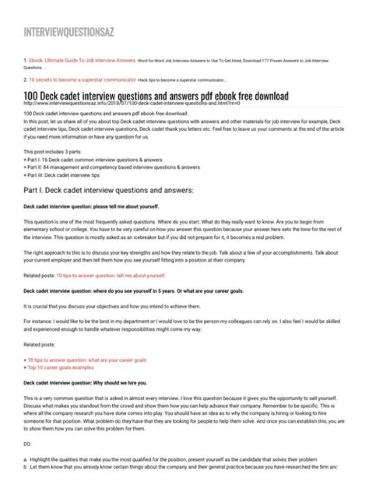 Deck Cadet Interview Questions & Answers PDF: Complete Prep Guide