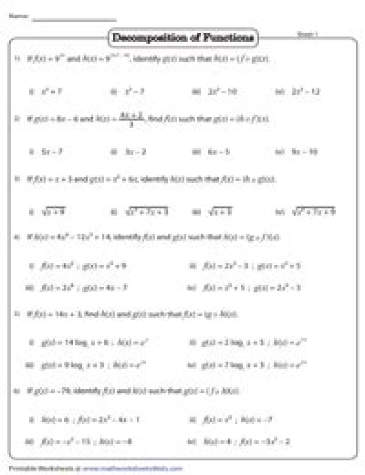 Free Decomposition of Functions Worksheet PDF – Instant Download