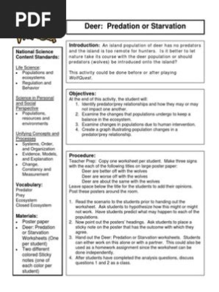 Deer Predation or Starvation: Expert PDF Answer Key