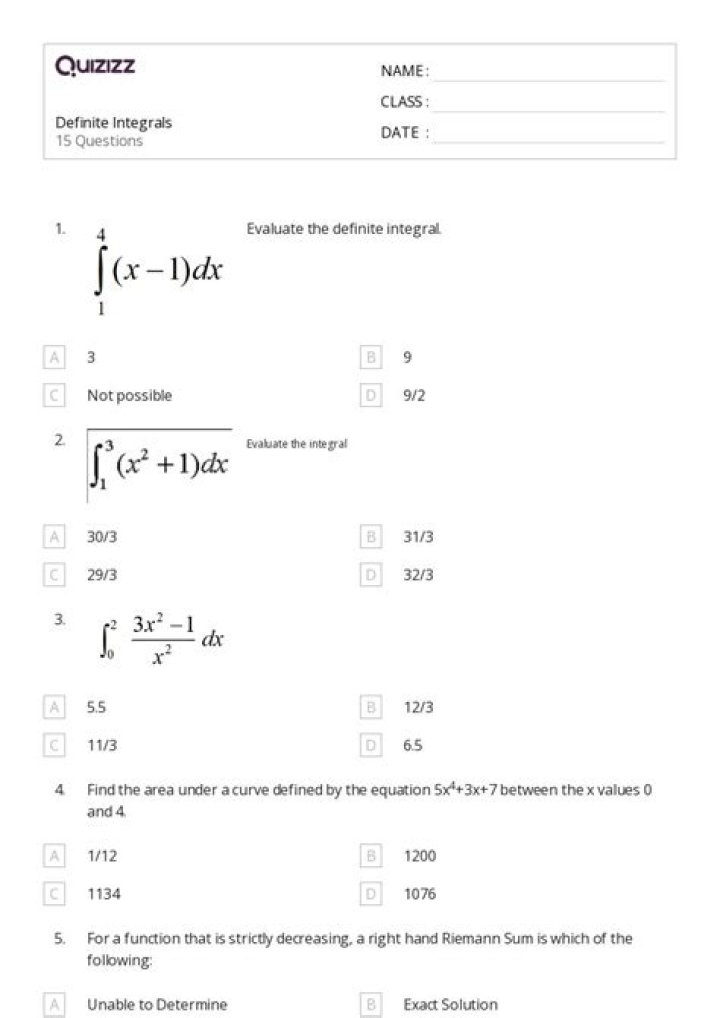Definite Integral MCI Multiple Choice Questions PDF – Practice Tests