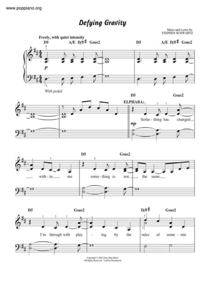 Defying Gravity Music Sheet PDF – Download Free Musical Composition
