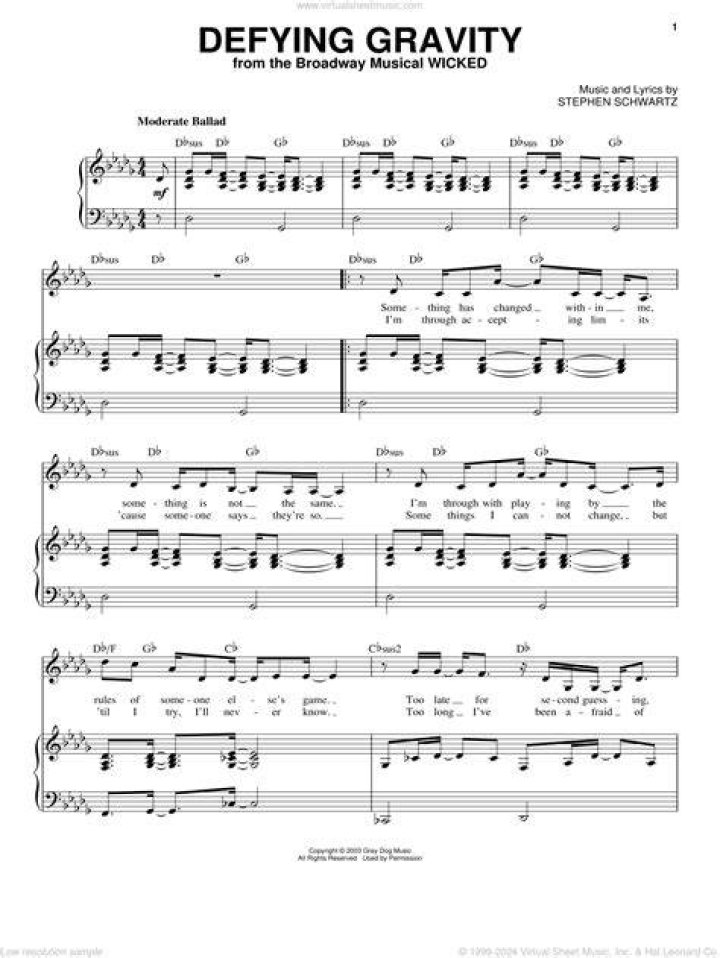 Defying Gravity Vocal Sheet Music PDF Download