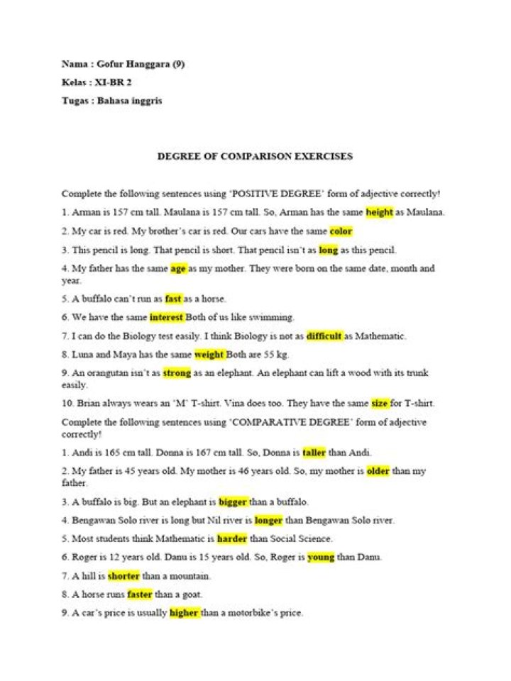 Degrees of Comparison Exercises with Answers PDF: Perfect Practice for Grammar Mastery
