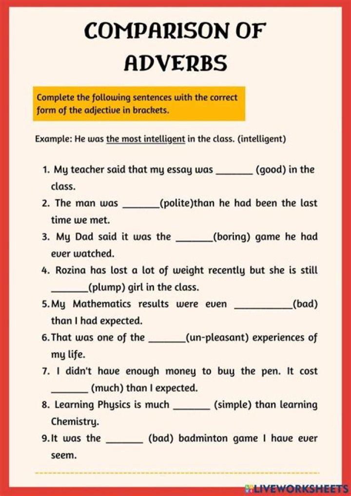 Degrees of Comparison of Adverbs Worksheets with Answers PDF – Instant Printable Practice
