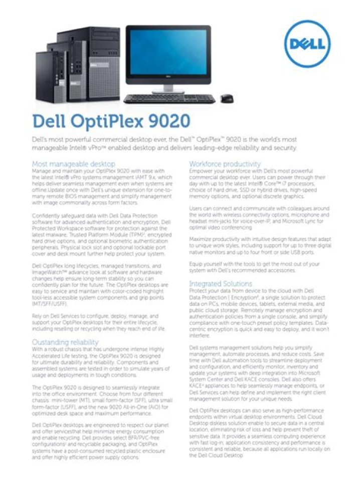 Dell Optiplex 9020 Spec Sheet PDF – Full Hardware Specifications & Performance Data
