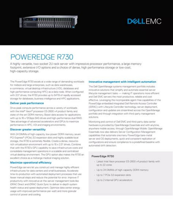 Dell PowerEdge R730 Spec Sheet PDF – Full Hardware & Performance Details