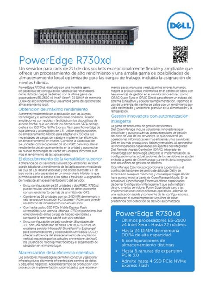 Dell PowerEdge R730xD Spec Sheet PDF – Full Hardware & Performance Details