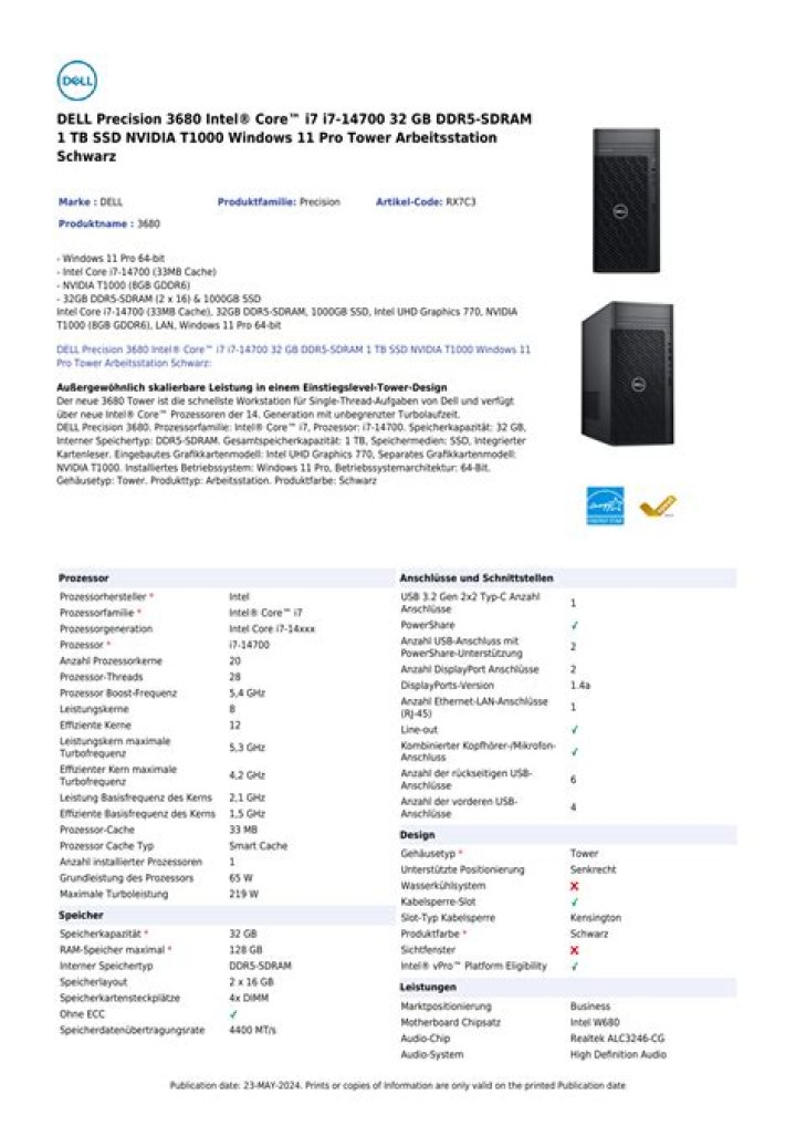 Dell Precision 3440 Spec Sheet PDF – Full Technical Specifications