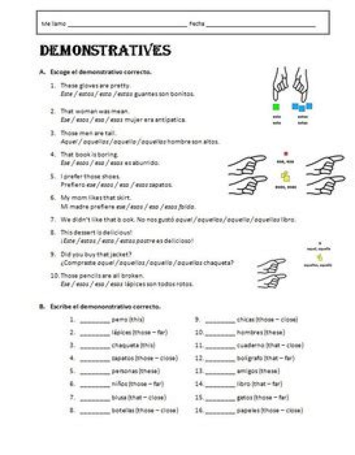 Free Demonstrative Adjectives Spanish Worksheet PDF Download