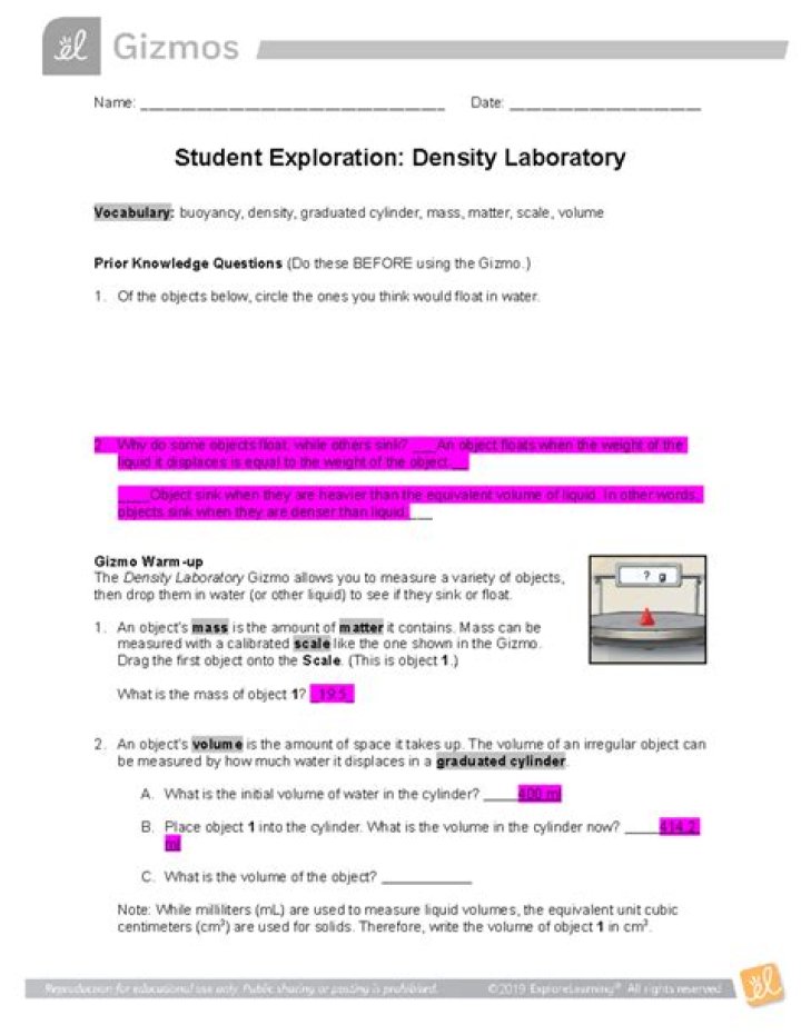 Density Laboratory Gizmo Answer Key PDF with Step-by-Step Solutions
