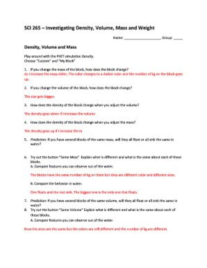 Density PhET Lab Answer Key PDF – Free Student Guide