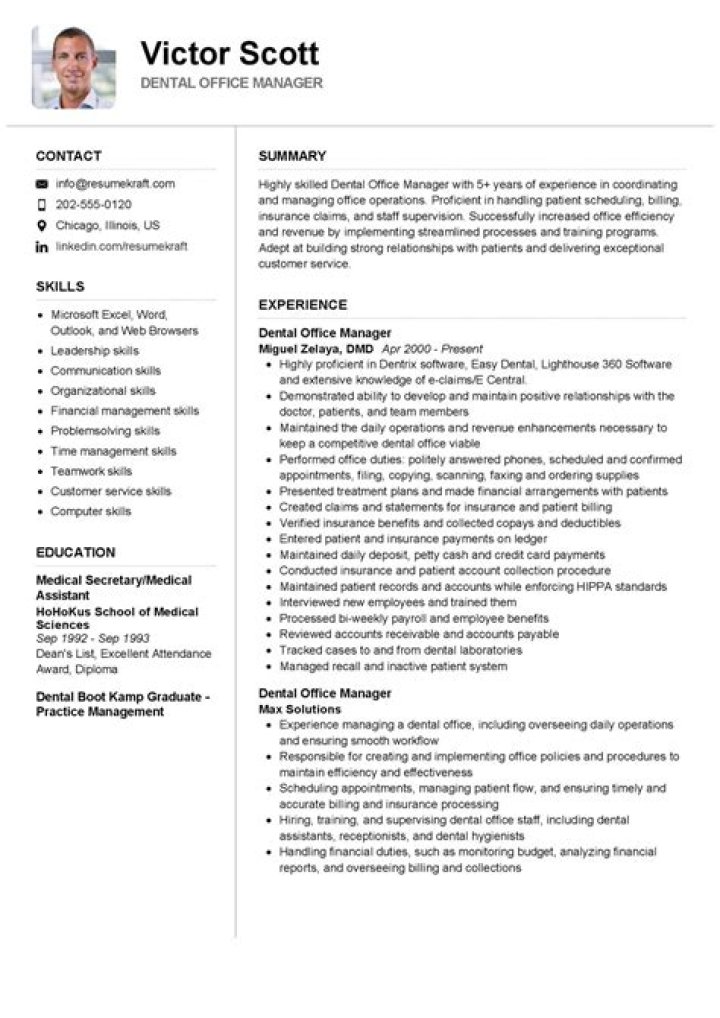 Dental Office Manager Resume PDF for Hiring Experts