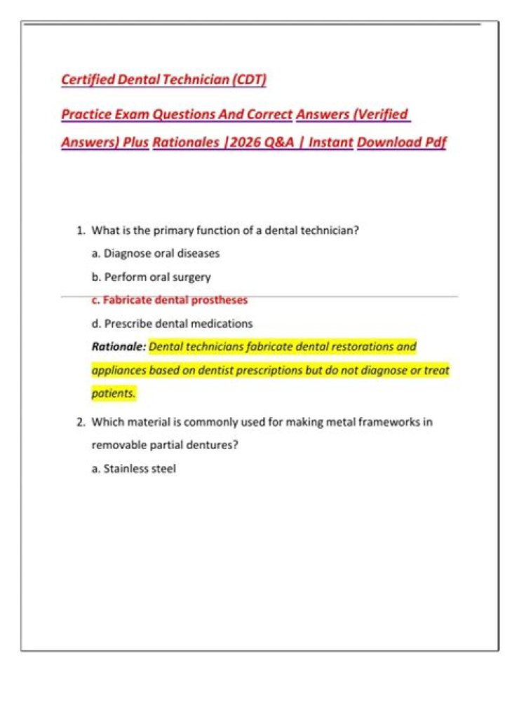 Dental Technician Exam Questions PDF: Practice Tests & Study Guide