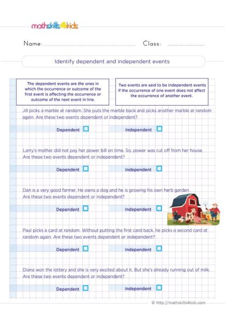 Dependent and Independent Events Worksheet with Answers PDF