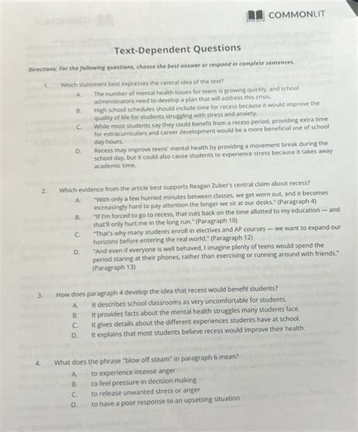 Depression: The Secret We Share | CommonLit Answer Key PDF