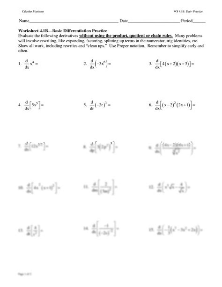 Download Derivative Practice Worksheet with Solutions PDF | Instant Math Practice