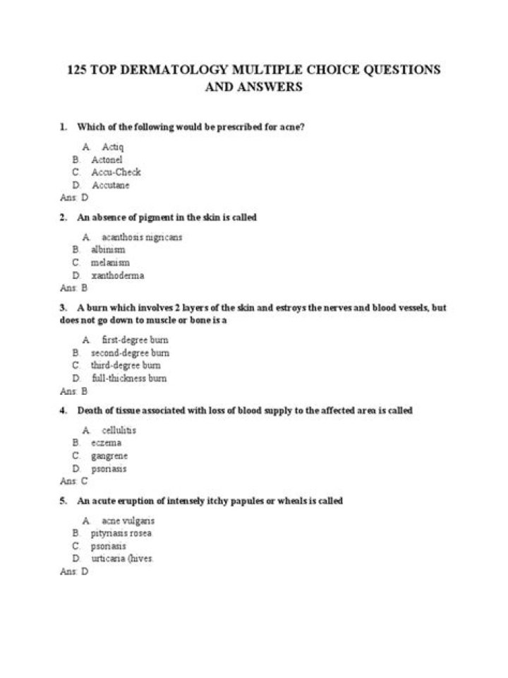 Dermatology Quiz Questions PDF: Test Your Skin Knowledge