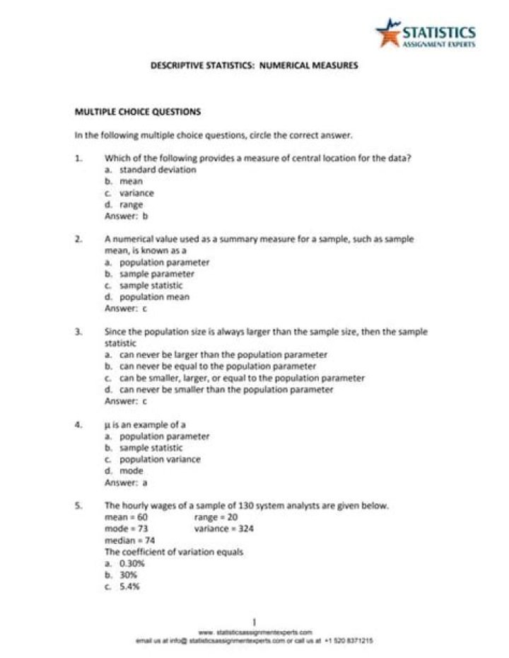 Descriptive Statistics MCS Multiple Choice Questions & Answers PDF – Instant Download