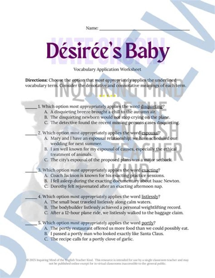 Desiree’s Baby Questions PDF Answer Key – Expert Answers Inside