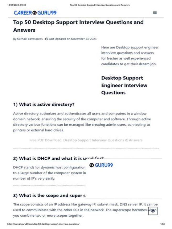 Desktop Support Interview Questions & Answers for L2 Level PDF Guide