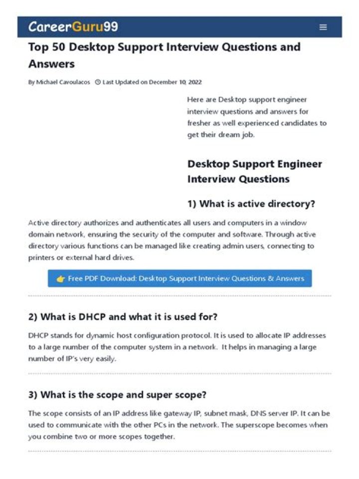 Desktop Support Interview Questions and Answers PDF – Top Tips