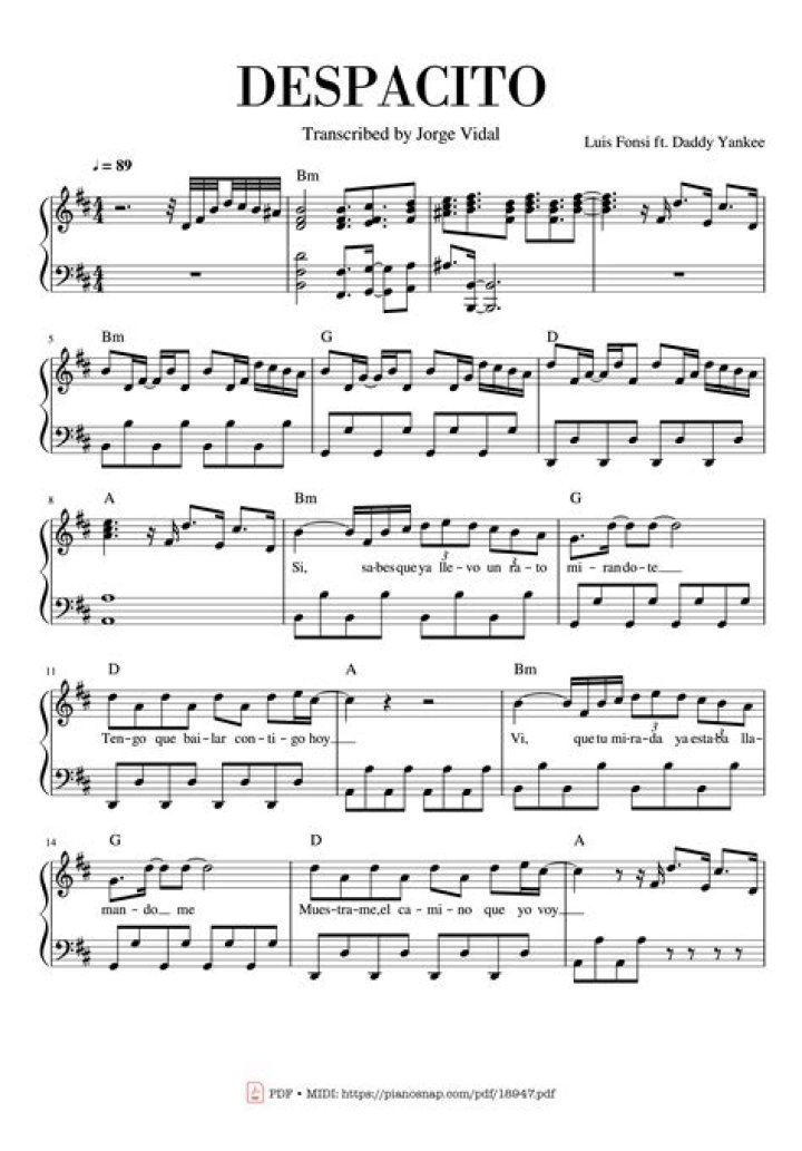 Free Despacito Piano Sheet PDF for Easy Play