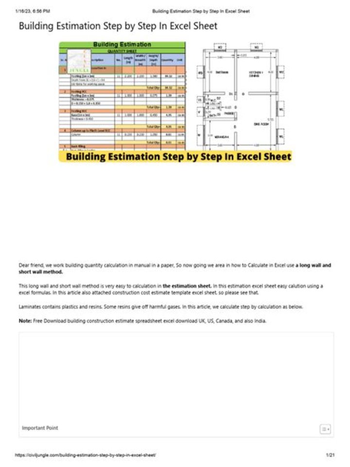 Detailed Estimation of Building with Plan PDF for Accurate Cost Breakdown