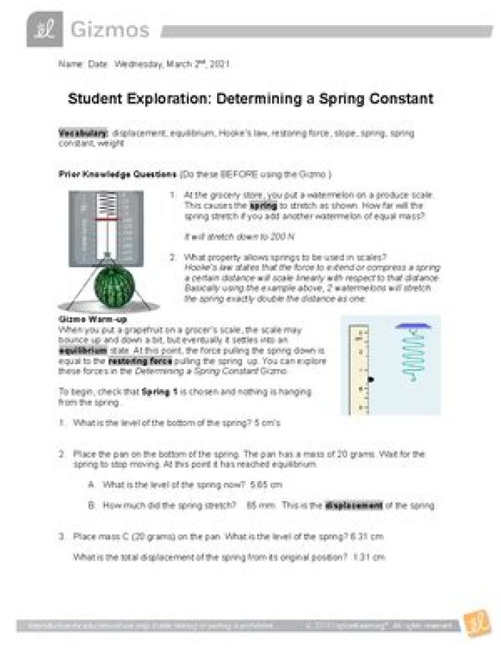 How to Determine a Spring Constant with the Gizmo Answer Key PDF