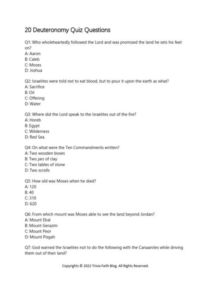 Deuteronomy Quiz Questions & Answers PDF: Test Your Knowledge