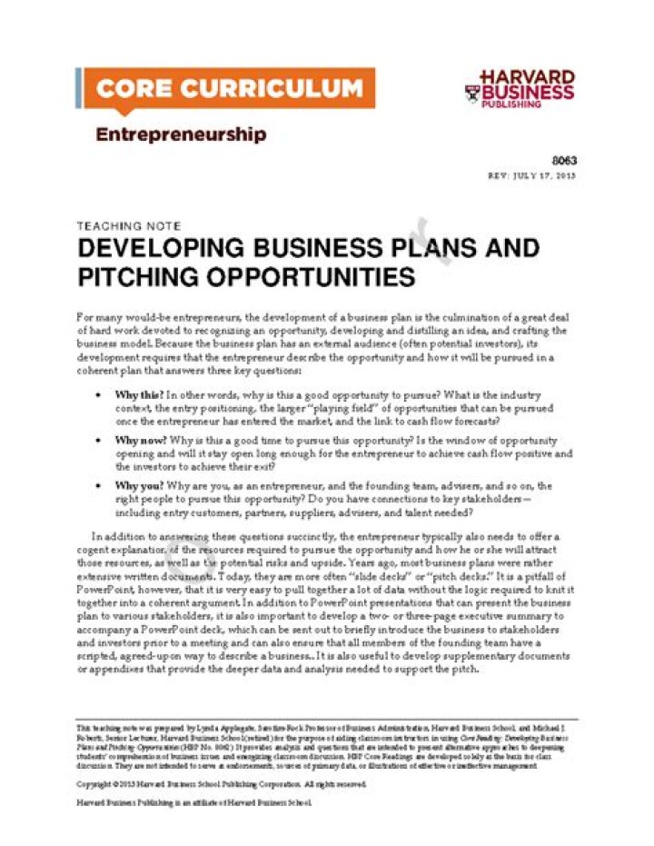 Developing Business Plans and Pitching Opportunities: A Step-by-Step PDF Guide