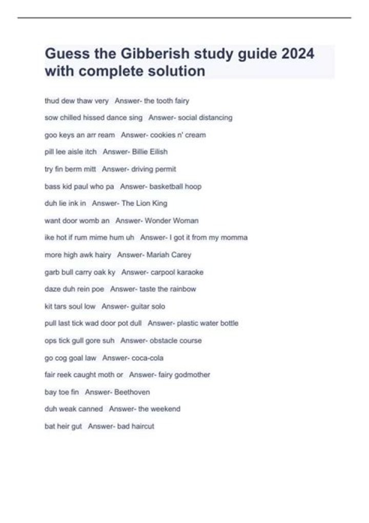 Dew Wink Dull on Tree: Decoding the Gibberish Answer PDF