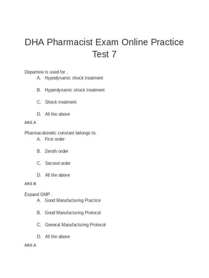 DHA Exam for Pharmacist Sample Questions PDF – Practice Tests & Answers