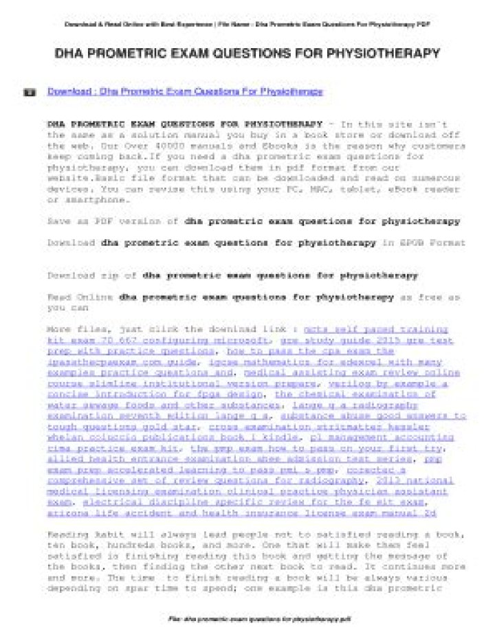 DHA Exam Model Question Paper for Physiotherapist – PDF Download