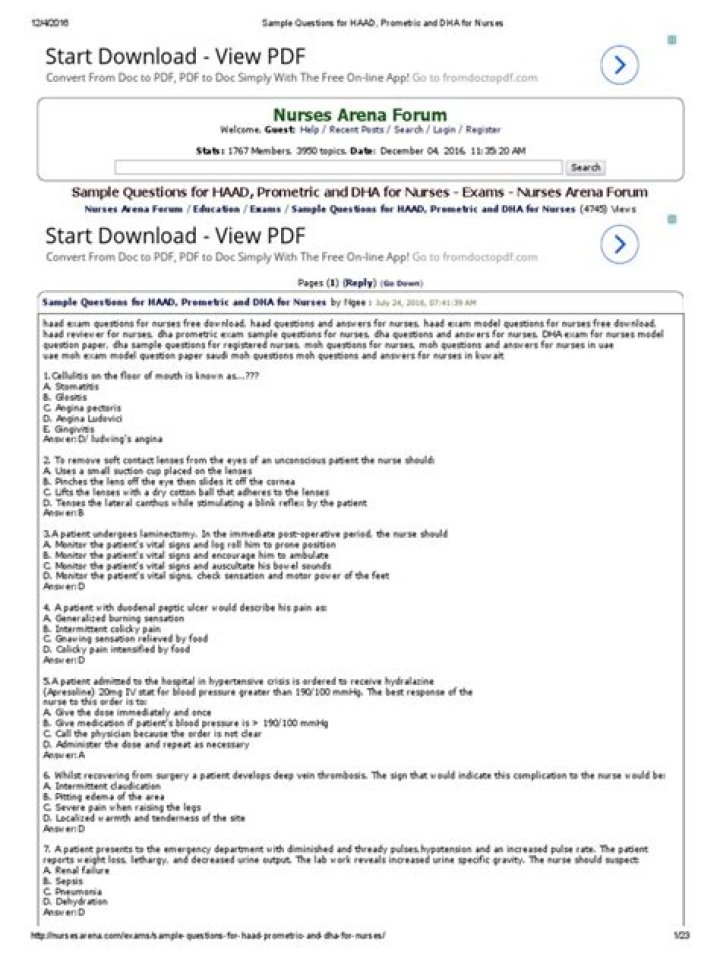 DHA Exam Sample Questions for Nurses PDF – Practice Now