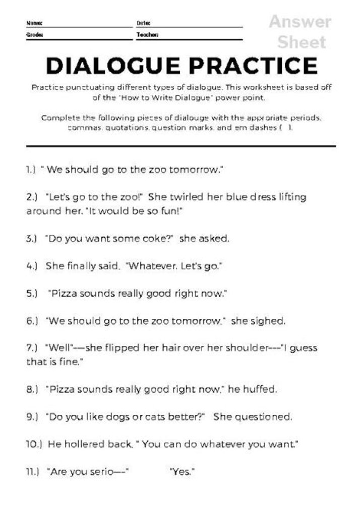 Dialogue Writing Exercises with Answers PDF for Writers