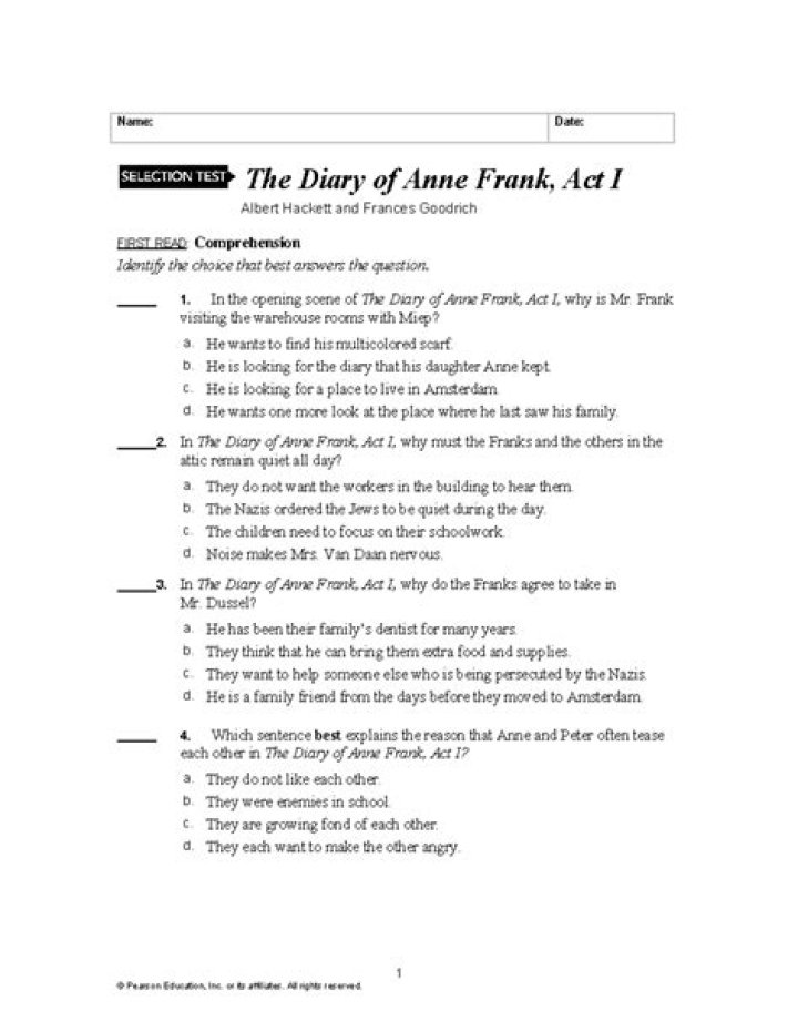 Diary of Anne Frank Test PDF: Full Exam Analysis & Study Guide