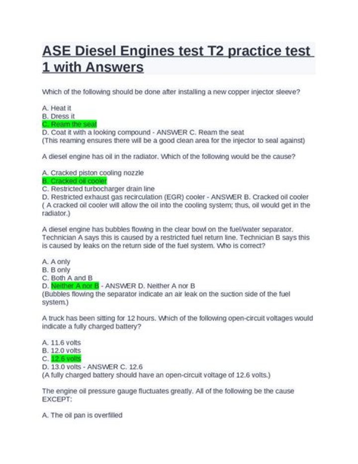 Diesel Mechanic Test Questions and Answers PDF: Practice & Pass